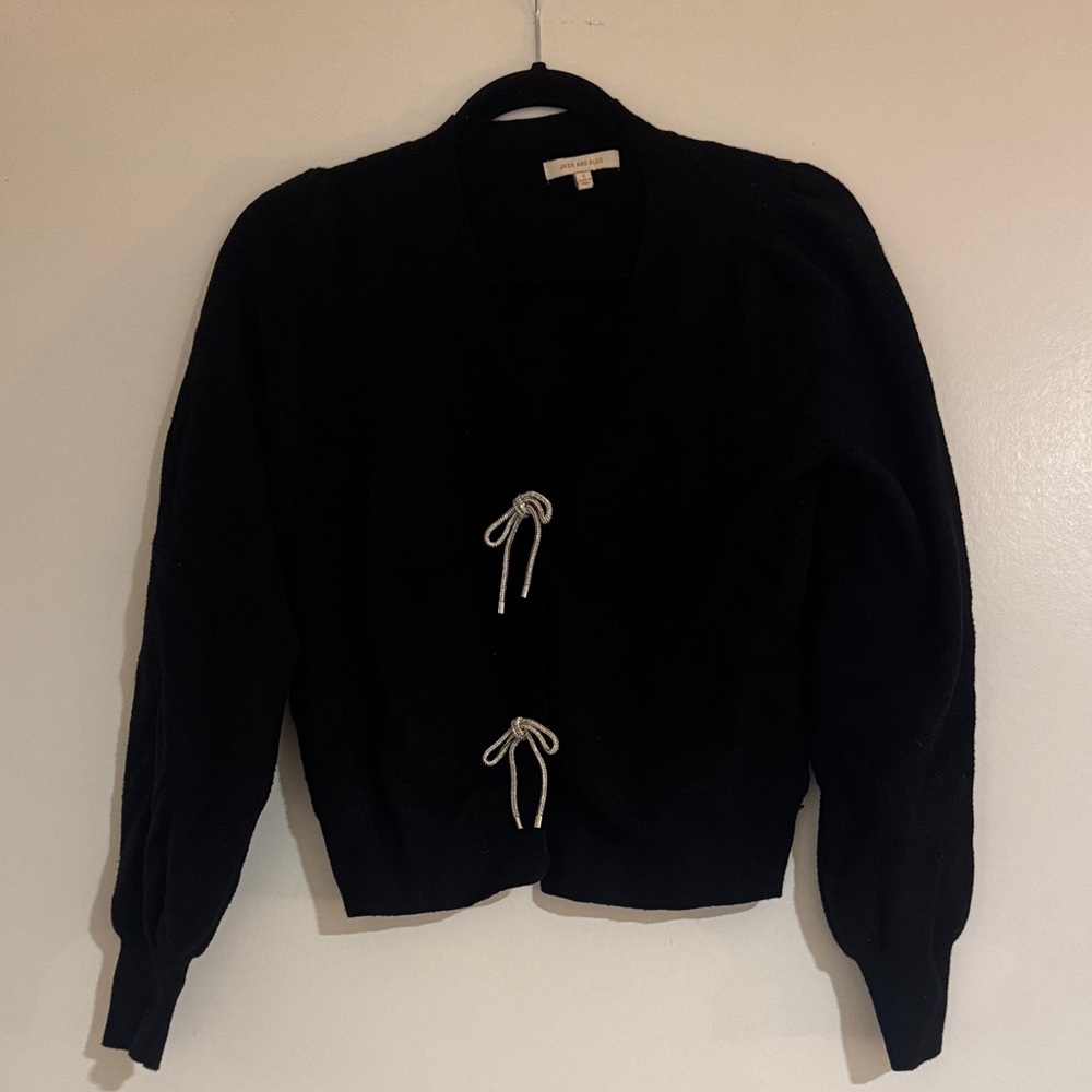Skies Are Blue Black Cardigan with Bow Details